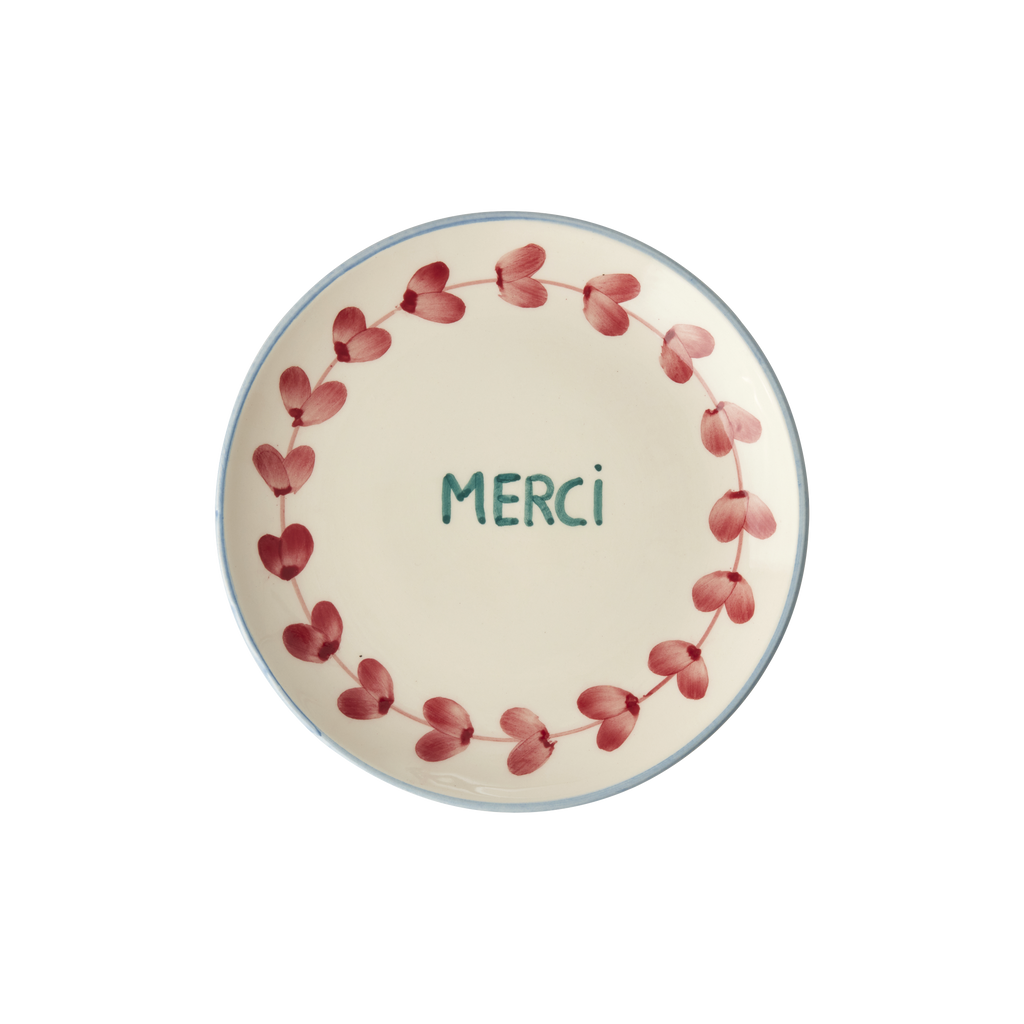 RICE by RICE Ceramic Cake Plate with Hand Painted Merci