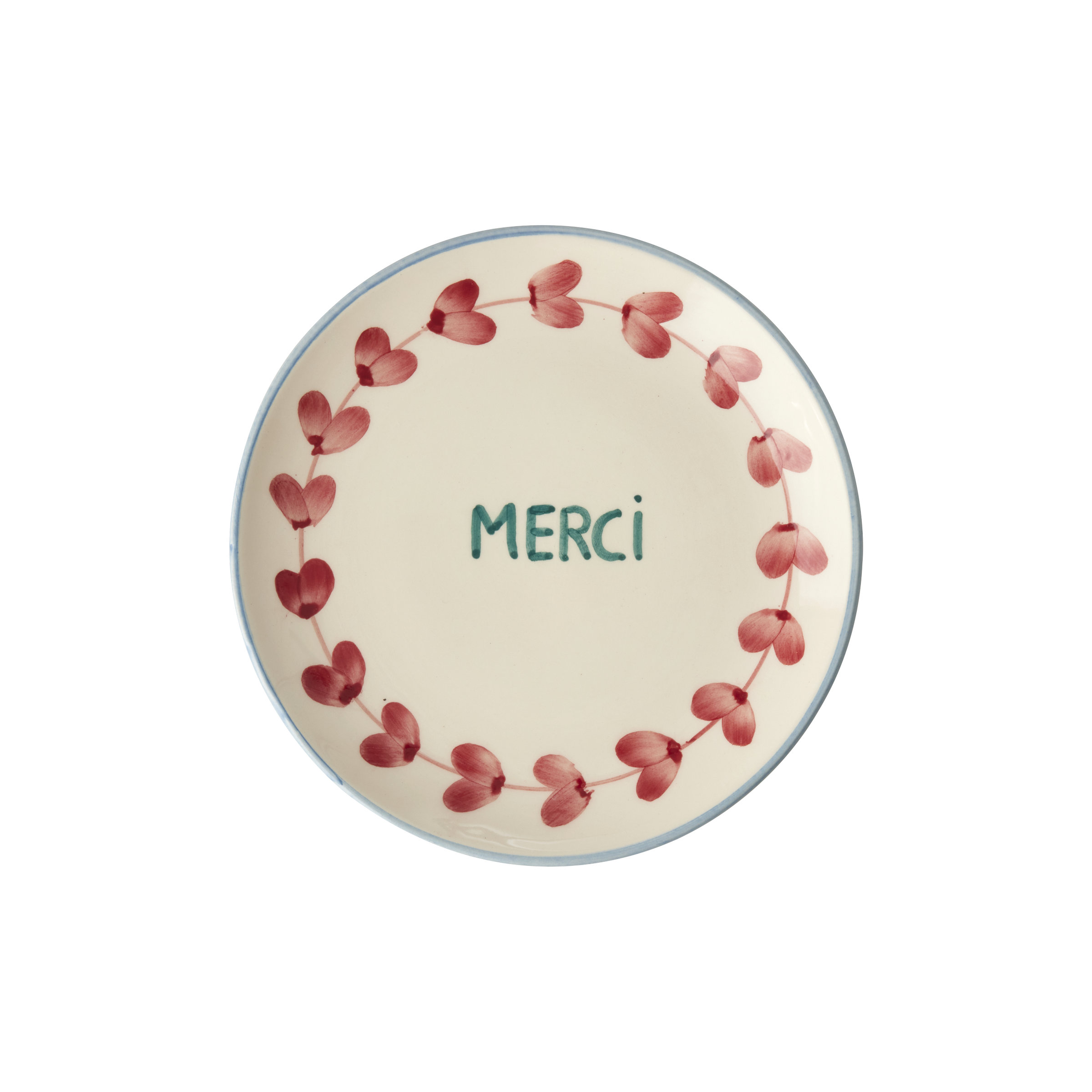 RICE by RICE Ceramic Cake Plate with Hand Painted Merci
