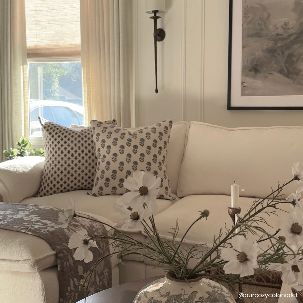 Cora Floral Block Printed Pillow Cover | Brown