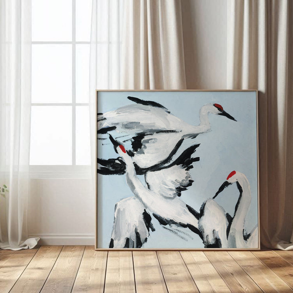 Sandhill Crane Grouping on Light Blue, Fine Art Print