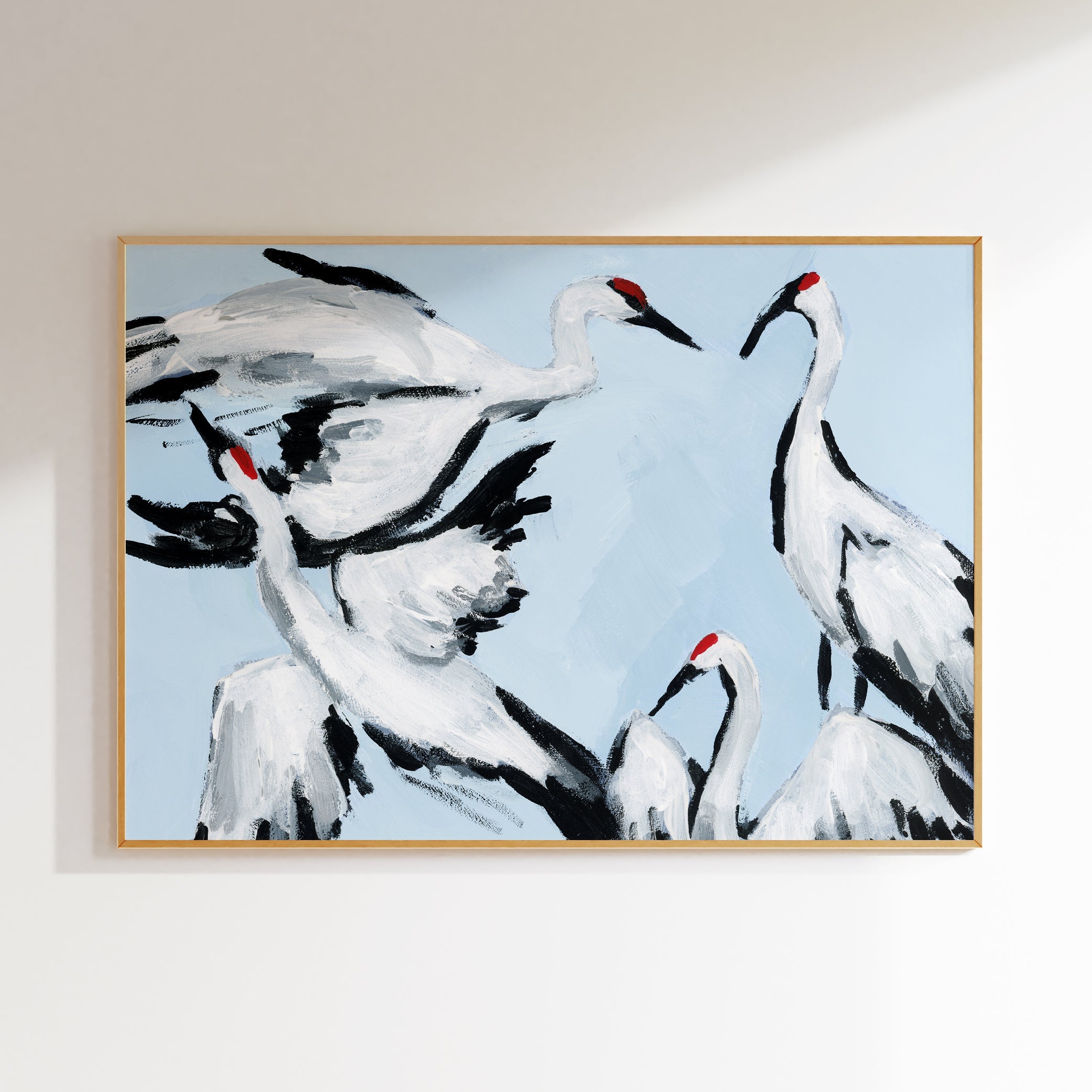 Sandhill Crane Grouping on Light Blue, Fine Art Print