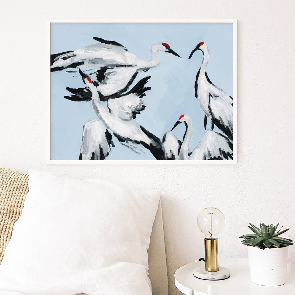 Sandhill Crane Grouping on Light Blue, Fine Art Print