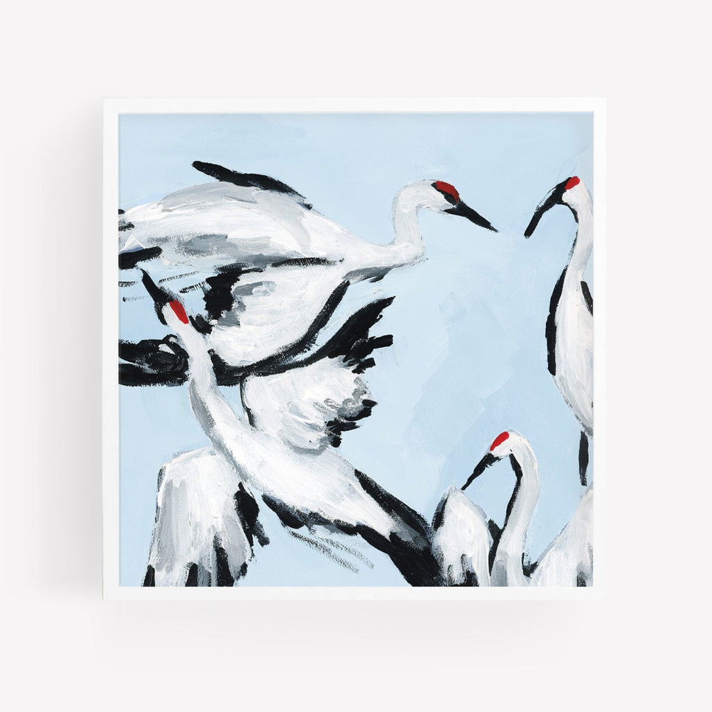 Sandhill Crane Grouping on Light Blue, Fine Art Print