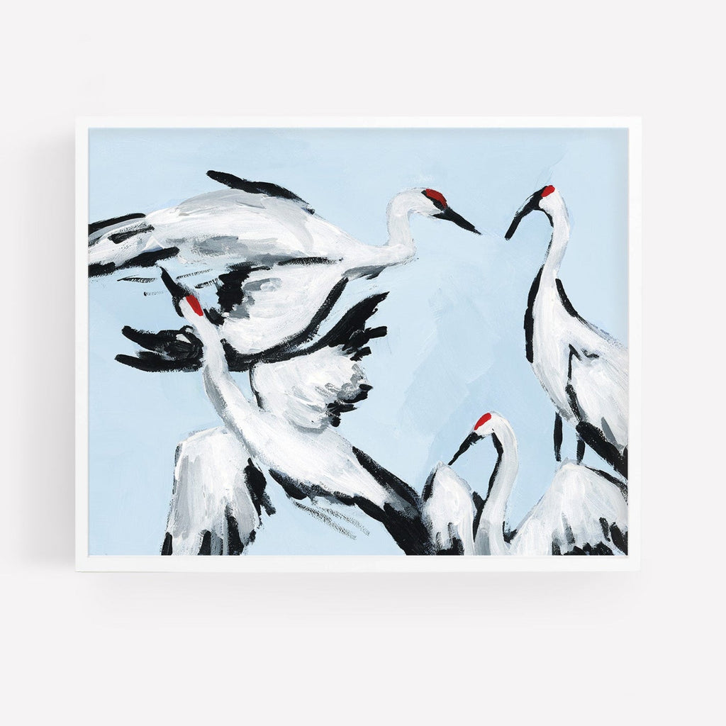 Sandhill Crane Grouping on Light Blue, Fine Art Print
