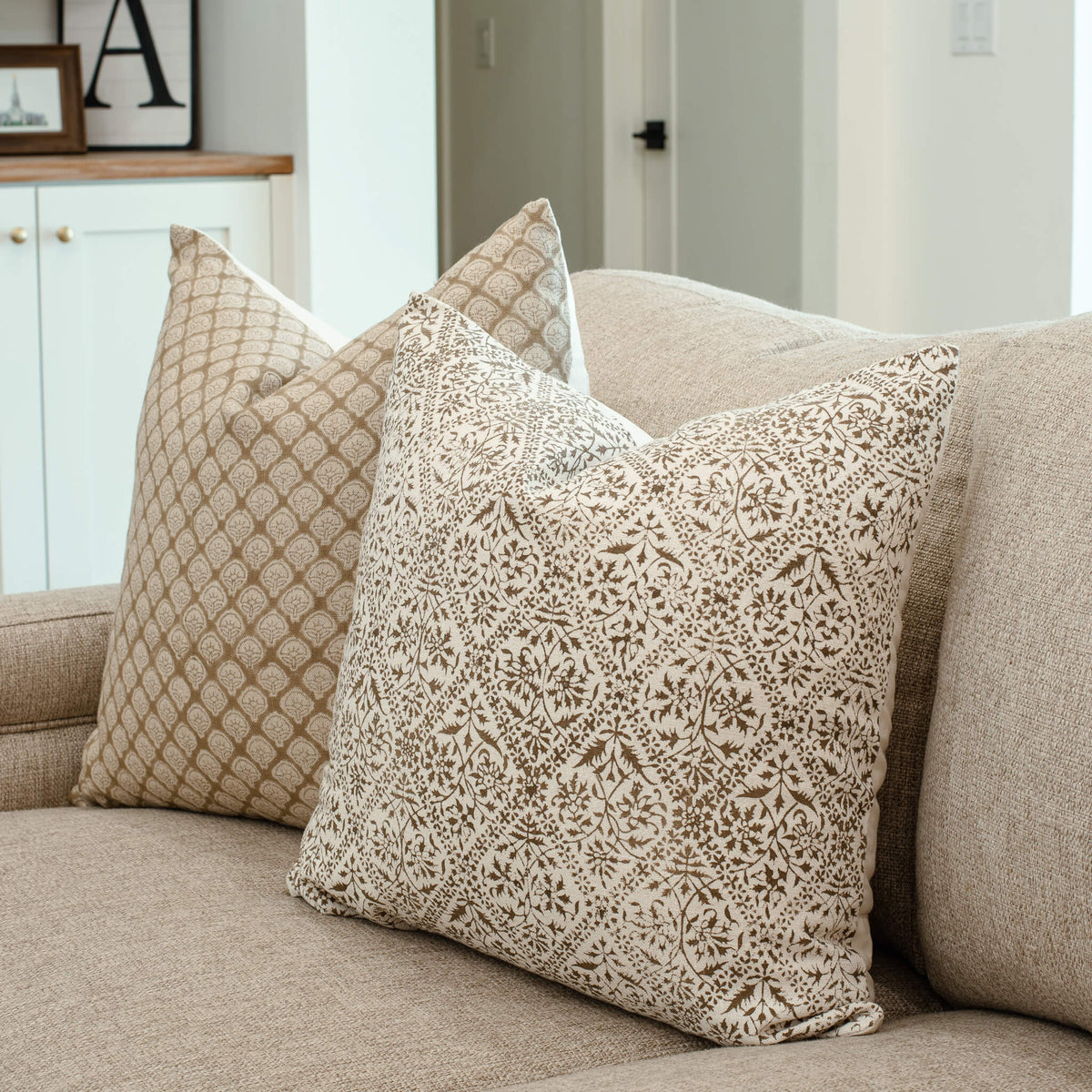 Mariella Floral Block Printed Pillow Cover | Mustard