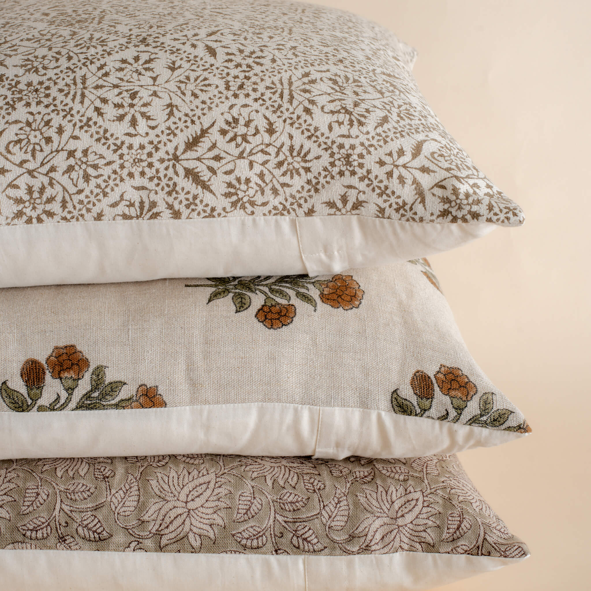 Mariella Floral Block Printed Pillow Cover | Mustard
