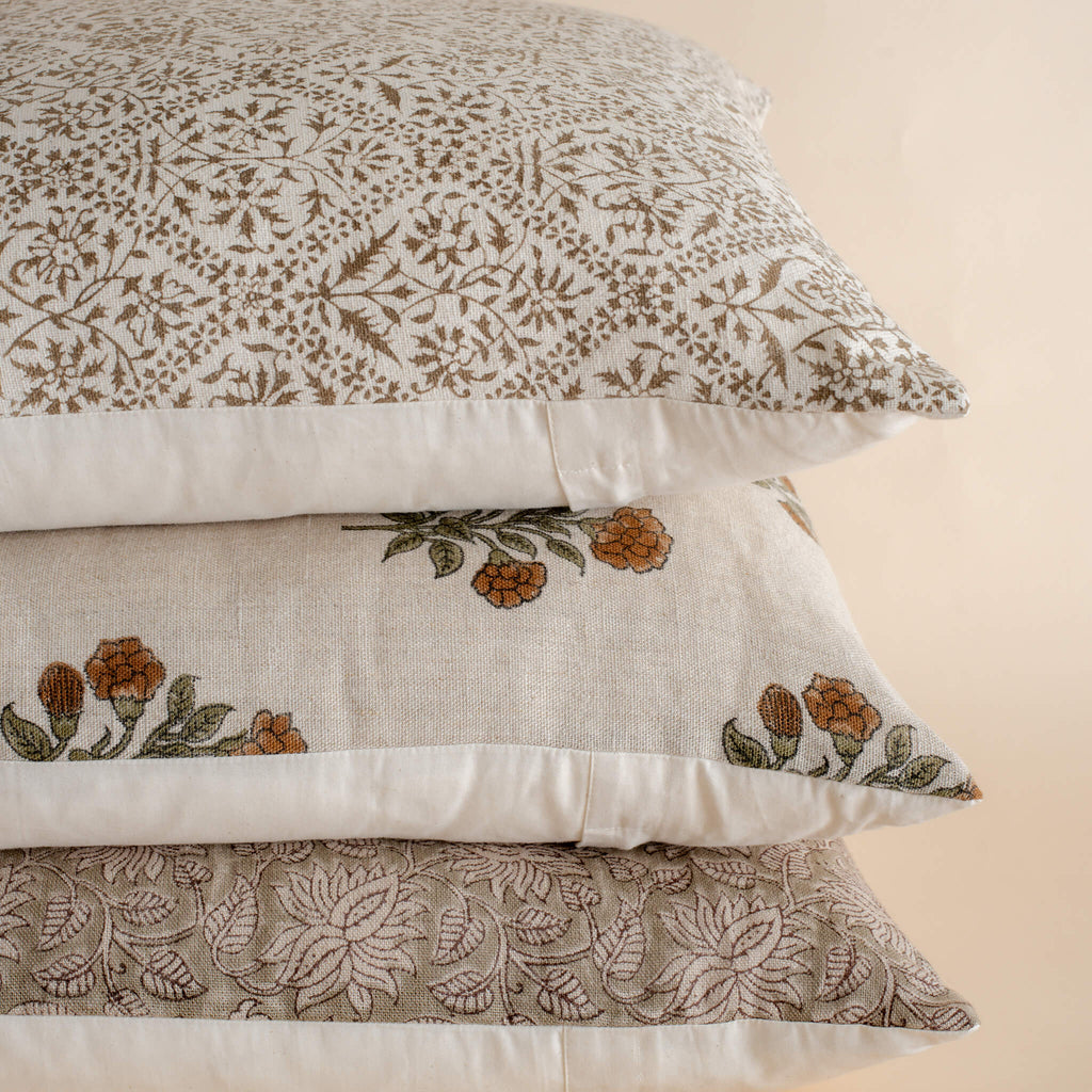 Mariella Floral Block Printed Pillow Cover | Mustard