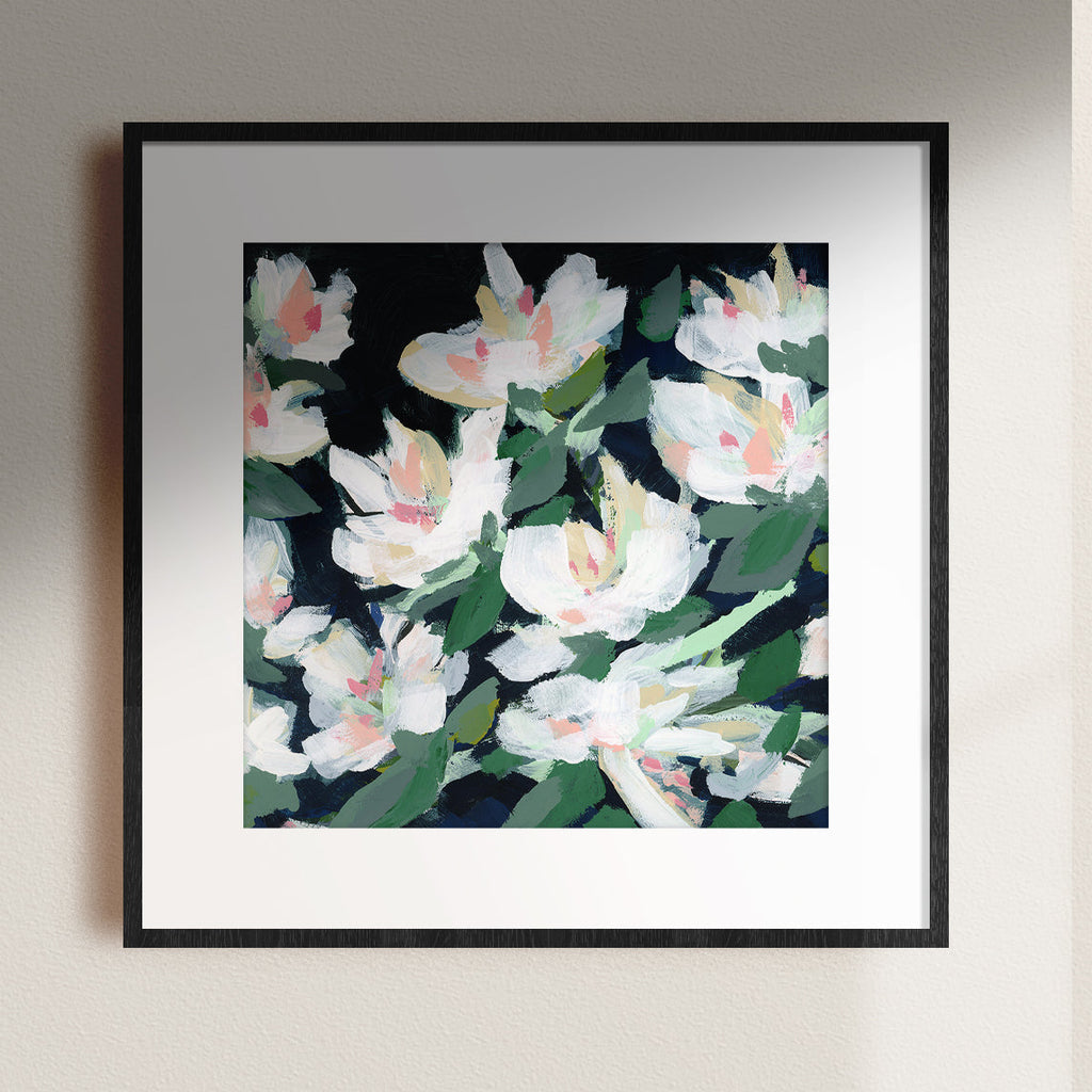 White Blossoms at Midnight, Fine Art Print